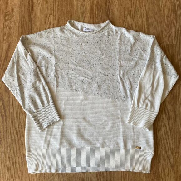 Calvin Klein Asymmetrical Colorblock Speckled Sweater White - Picture 1 of 12